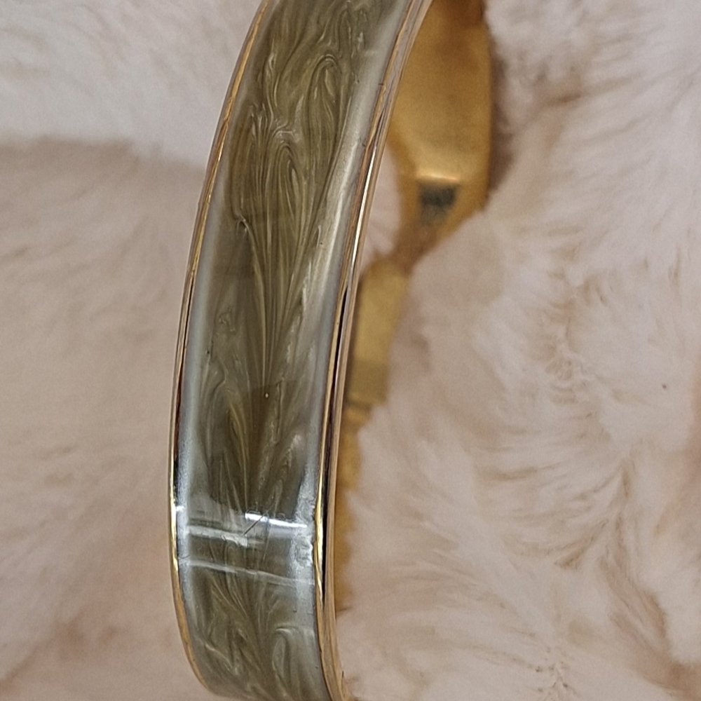 Gold and Green Swirl Bangle Bracelet